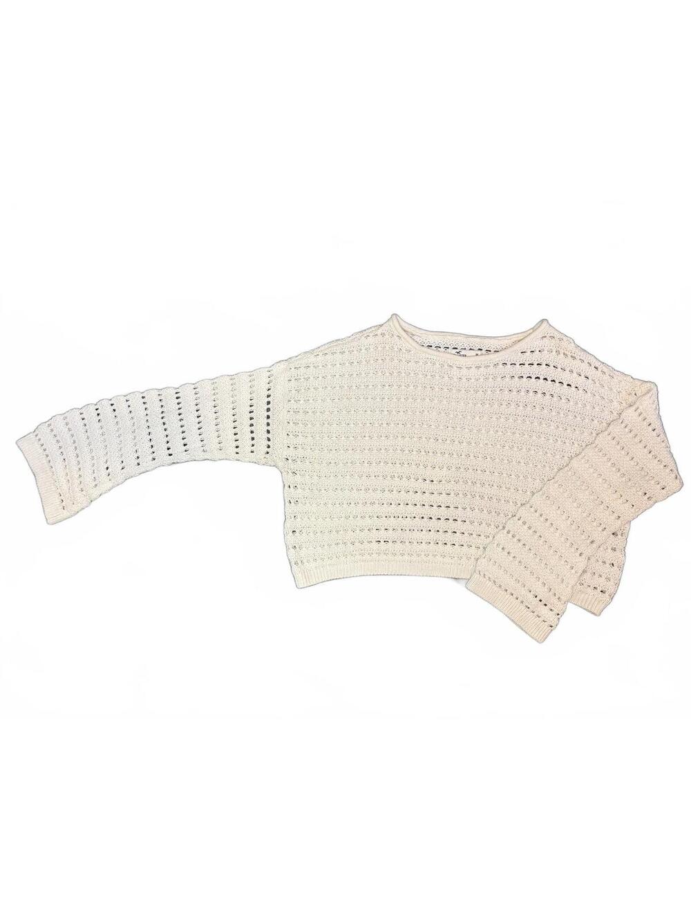 Hollister Women's Medium White Crochet Open Knit Cropped Sweater Top 100% Cotton